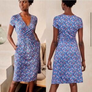 Boden Parakeet Print Lola Jersey Wrap Dress Moroccan Blue Size 4 Long